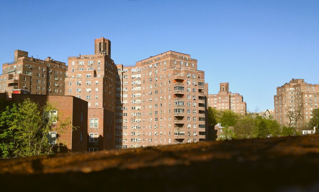 Brick towers of the Amalgamated Housing Cooperative